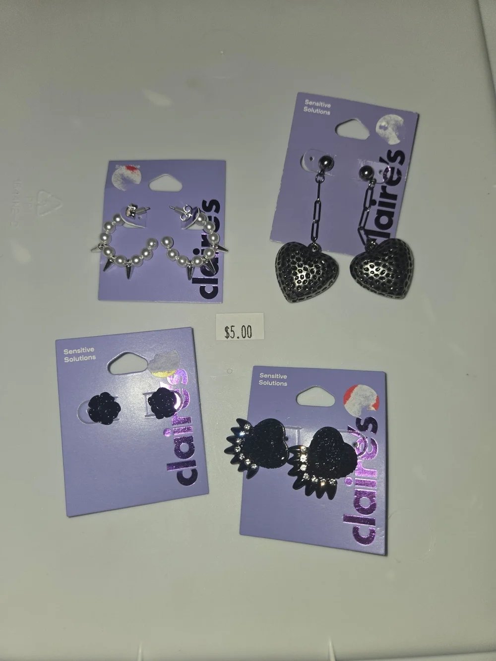 Black and Silver Heart & Pearl Earring Set